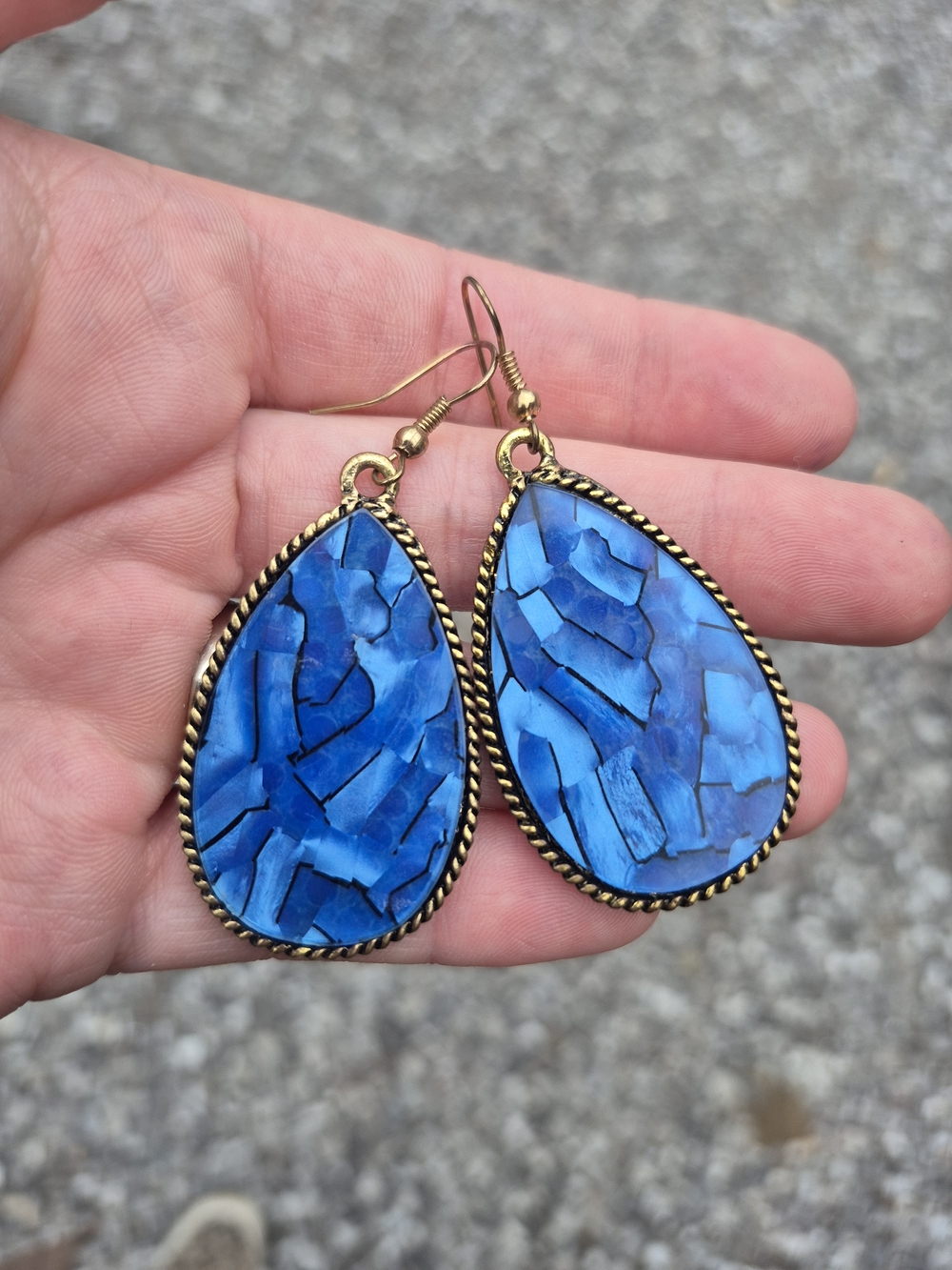 3 For $15!! Blue Teardrop Mosaic Earrings - Gold Frame